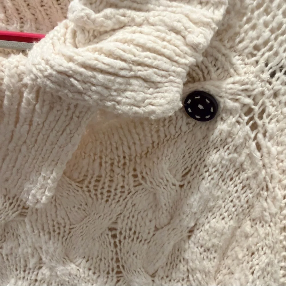 Free People Cream Chunky Cable Knit Cowl Neck Sweater Oversized